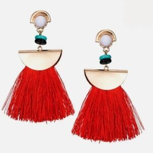 Long Beaded Red / Orange  Tassel Earrings Classic Oversized Boho Fashion Jewelry